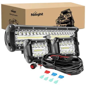 12 Inch 300W Triple Row Spot/Flood Led Light Bar Kit | 4 Inch 60W Led Pods (Pair)