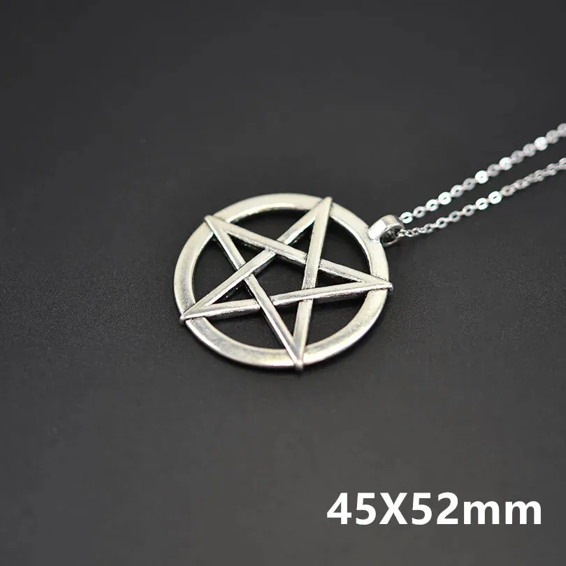 1Pc Witchcraft Pentagram Lucky Amulet Pendant Necklace - Women's Wicca Star Pentacle Grunge Statement Jewelry