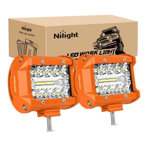 2pc 4 Inch 20W Spot Flood Combo Orange Case Led Light Bar