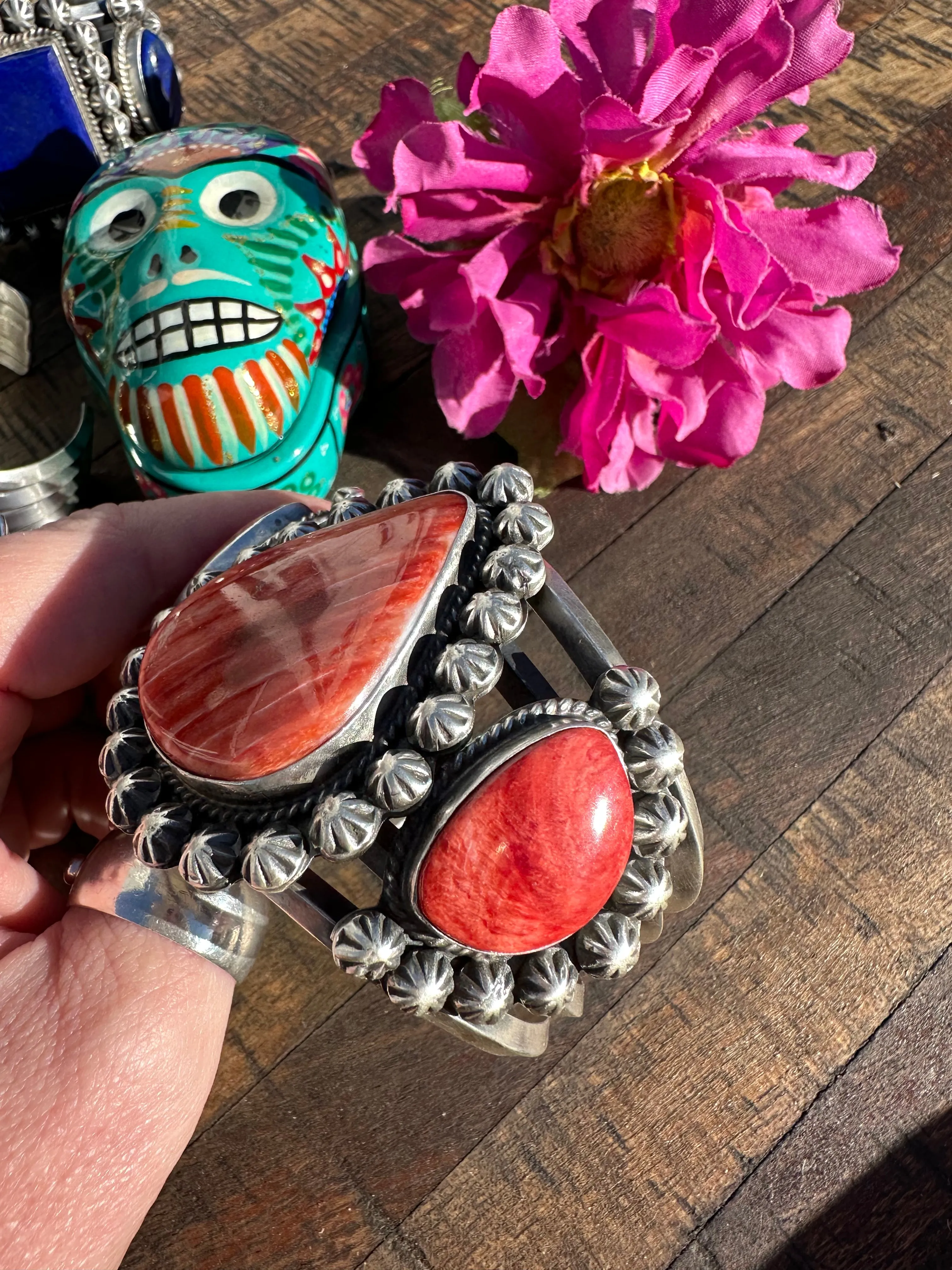 3 Stone Red Spiny Cuff