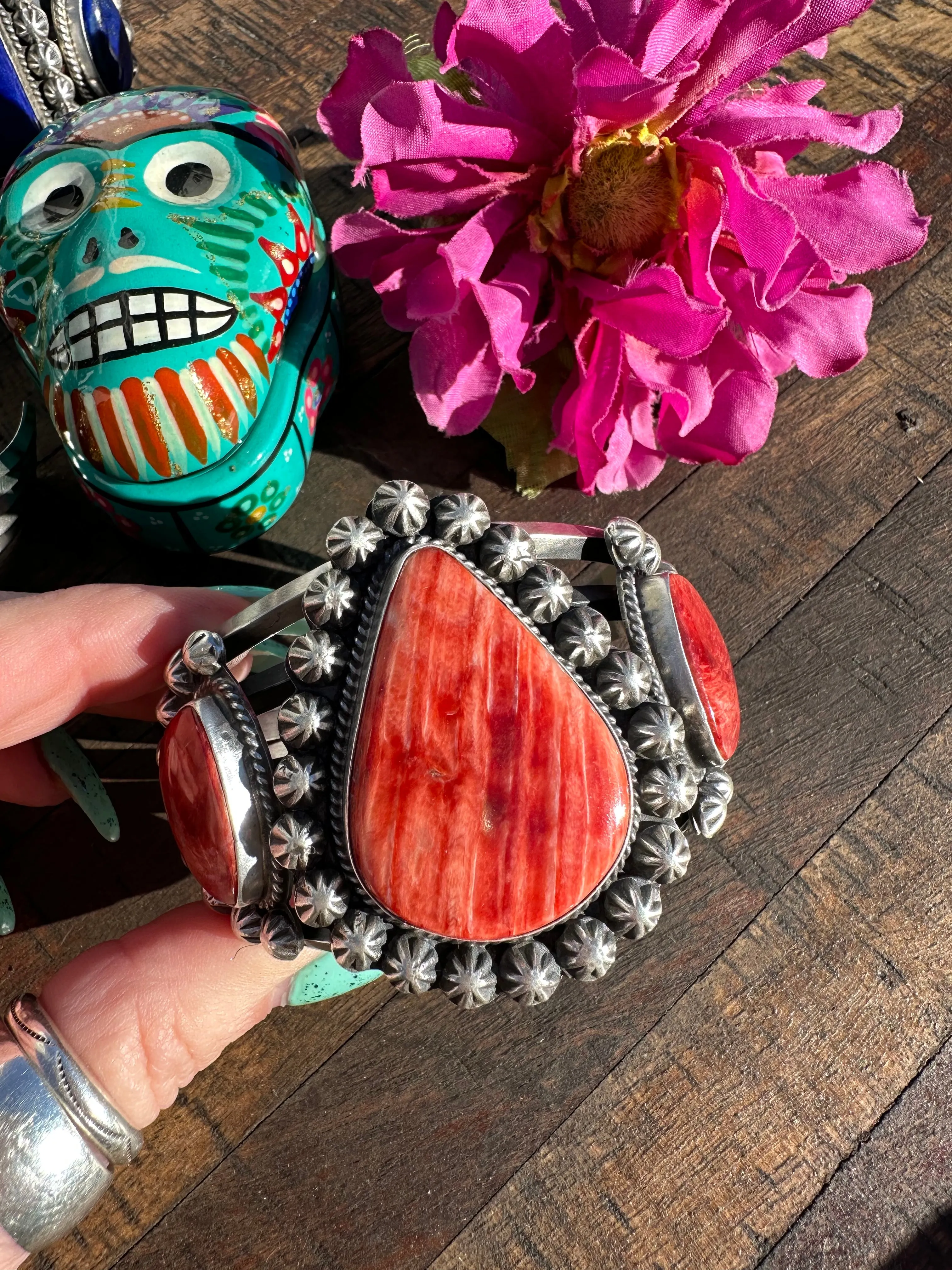 3 Stone Red Spiny Cuff