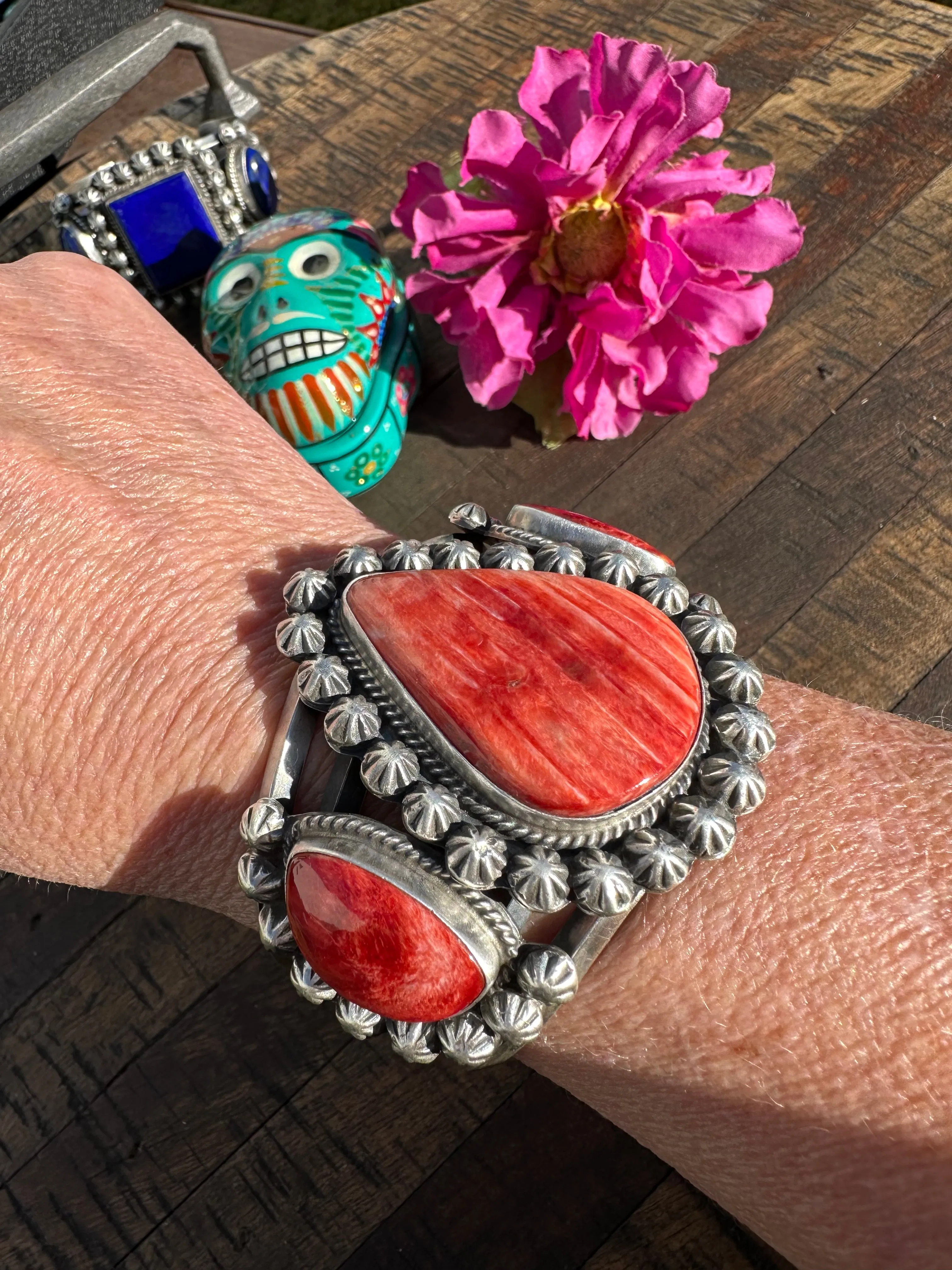 3 Stone Red Spiny Cuff
