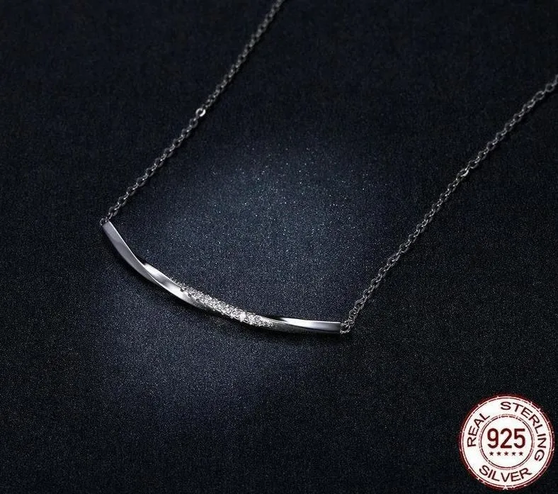 925 Sterling Silver  Necklaces Charm Jewelry Clear Wave BSN130
