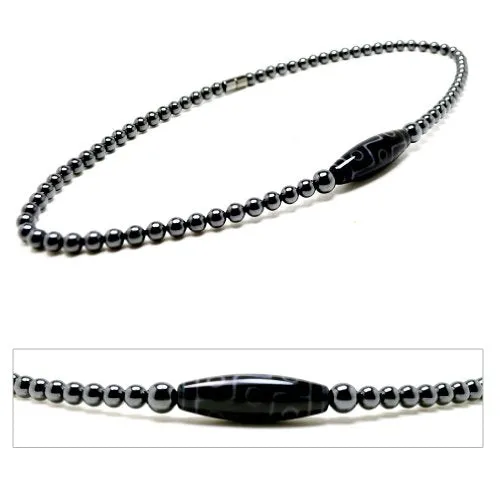 Accents Kingdom Men's 9 Eye Tibetan Dzi Bead Magnetic Hematite Necklace 20" B