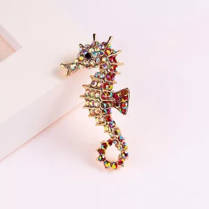 Animal Brooch Decoration Garment Corsage Rhinestones Red Blue Sea Horse Swim Hippocampus Brooches Women Men jewelry pins Durable and clever