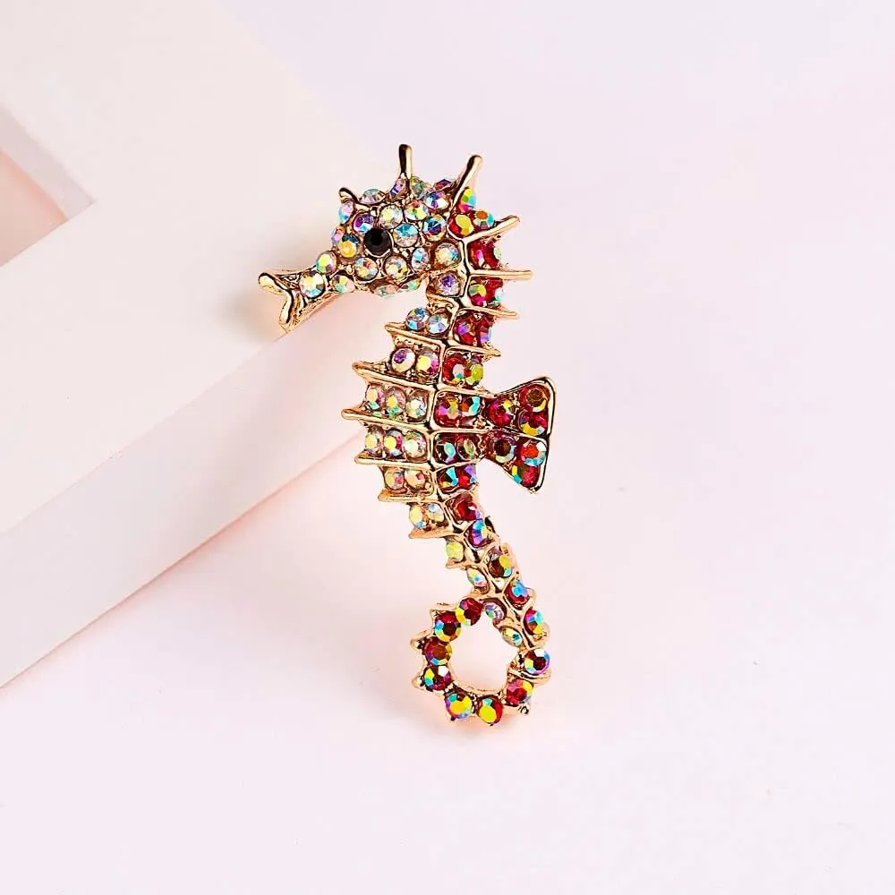 Animal Brooch Decoration Garment Corsage Rhinestones Red Blue Sea Horse Swim Hippocampus Brooches Women Men jewelry pins Durable and clever