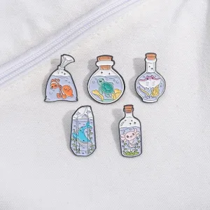 Cartoon Style Cute Animal Bottle Fish Alloy Stamping Stoving Varnish Plating Women's Brooches