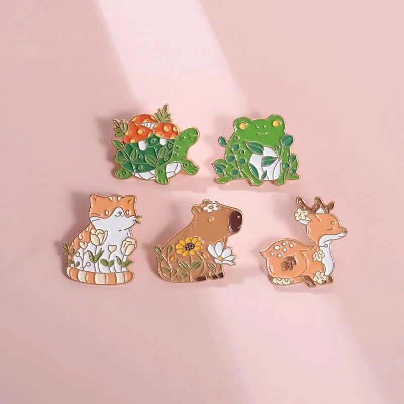 Cartoon Style Cute Animal Flower Alloy Stoving Varnish Plating Unisex Brooches