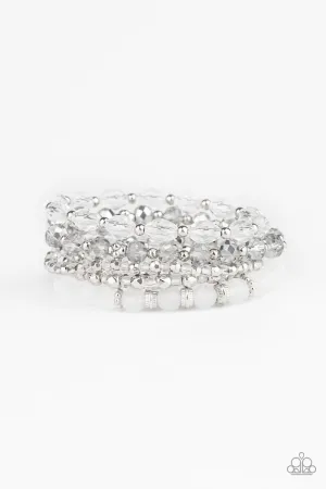Crystal Collage White and Silver Bracelet Set - Paparazzi Accessories