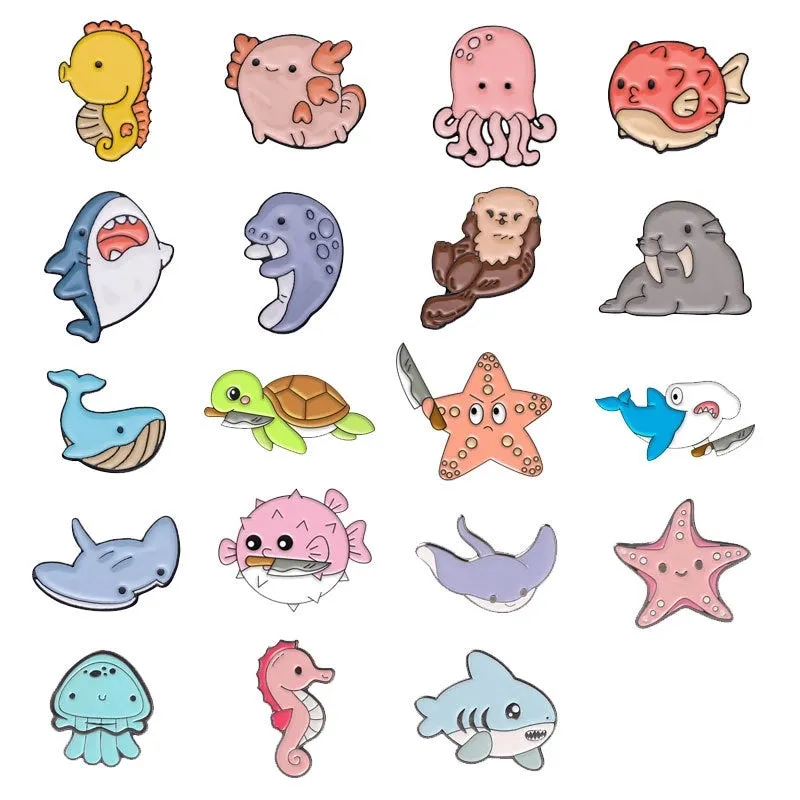 Cute Pin Animal Dolphin Hippocampus Zinc Alloy Stoving Varnish Unisex Brooches