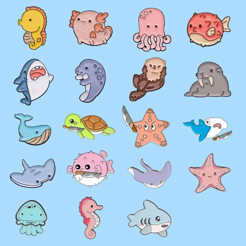Cute Pin Animal Dolphin Hippocampus Zinc Alloy Stoving Varnish Unisex Brooches