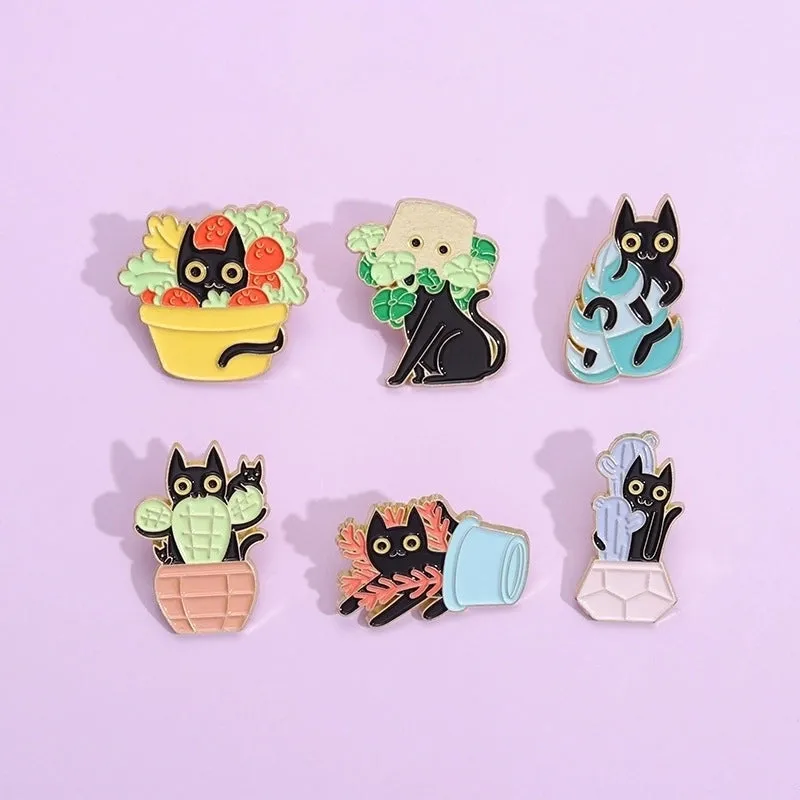 Cute Pin Leaf Cat Flower Alloy Enamel Unisex Brooches