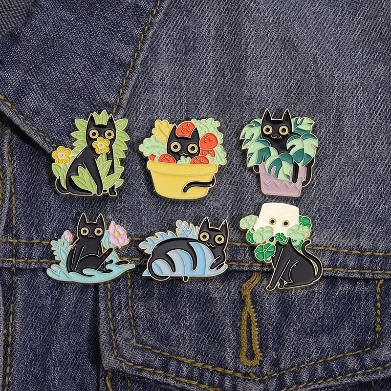 Cute Pin Leaf Cat Flower Alloy Enamel Unisex Brooches