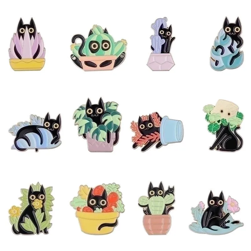 Cute Pin Leaf Cat Flower Alloy Enamel Unisex Brooches