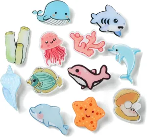 DanLingJewelry 12Pcs Mixed Styles Marine Life Acrylic Pin Set Cute Sea Animal Pins Dolphin Whale Starfish Brooches for Clothes Backpacks Decor