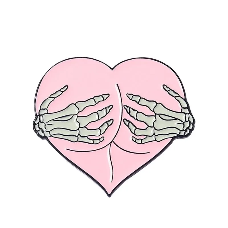 Fashion Creative Pink Skull Hollow Heart Shaped Milk Gesture Rose Cartoon Dripping Enamel Brooch