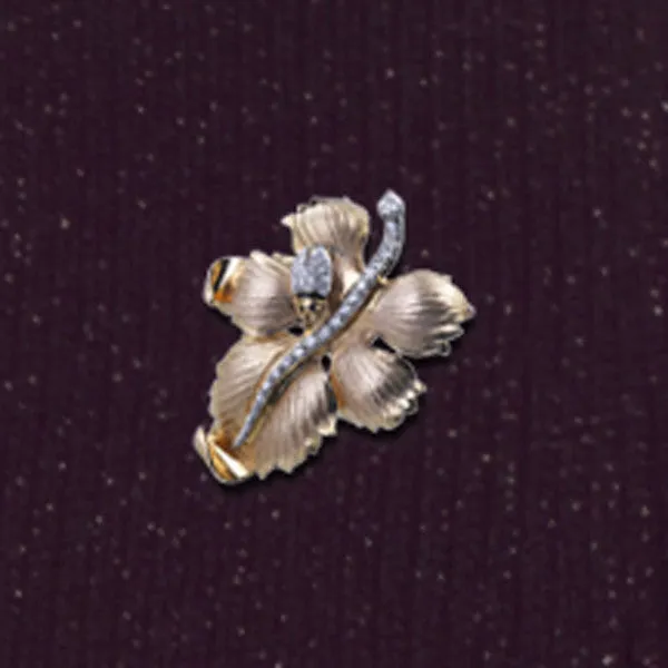 Gold & Diamond Ladybug Leaf Pin