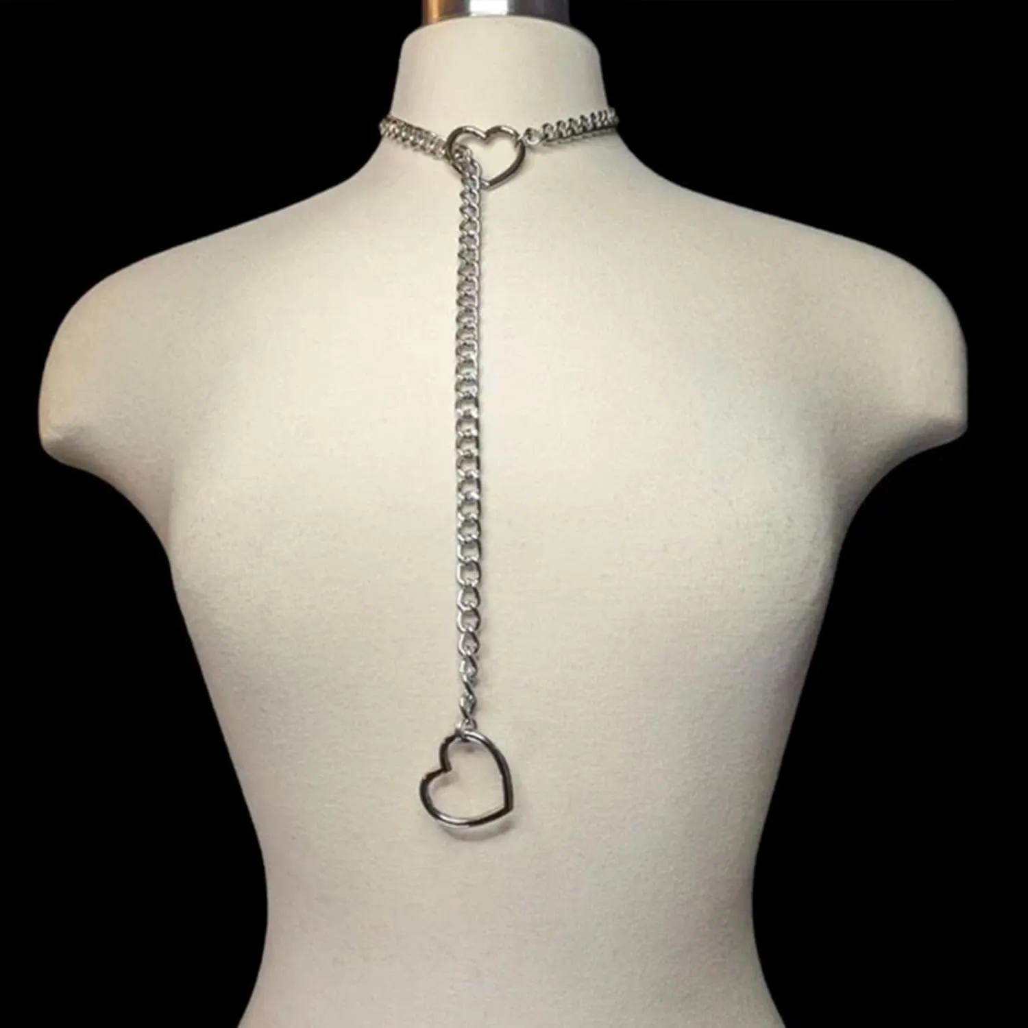 Heart O ring Slip Chain Necklaces for Women Stainless Steel Cuban Chain Bar Necklace Punk Rock Collar Necklace Handmade Adjustable Lariat Y Necklaces for Men