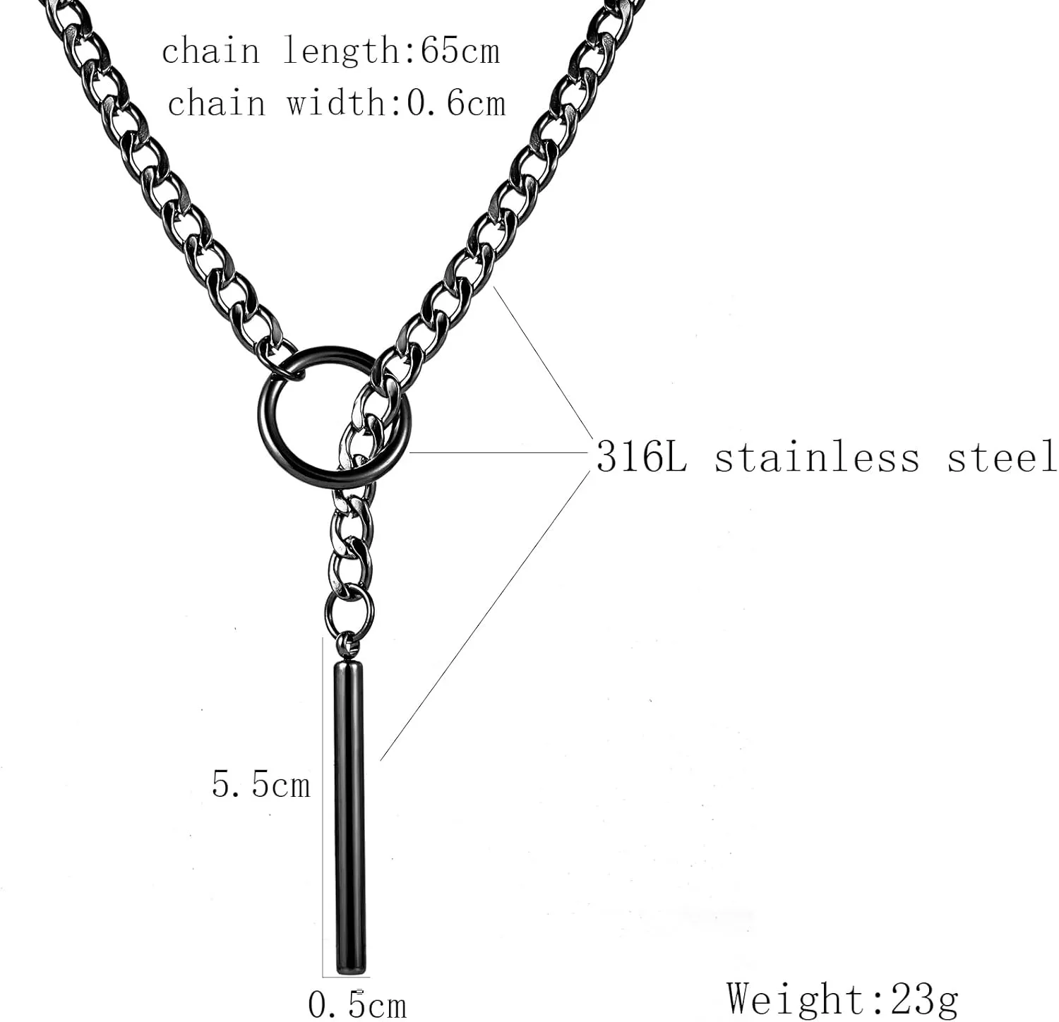 Heart O ring Slip Chain Necklaces for Women Stainless Steel Cuban Chain Bar Necklace Punk Rock Collar Necklace Handmade Adjustable Lariat Y Necklaces for Men