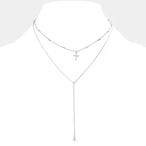 iLLASPARKZ 2PCS - CZ Cross Round Pendant Y Necklaces