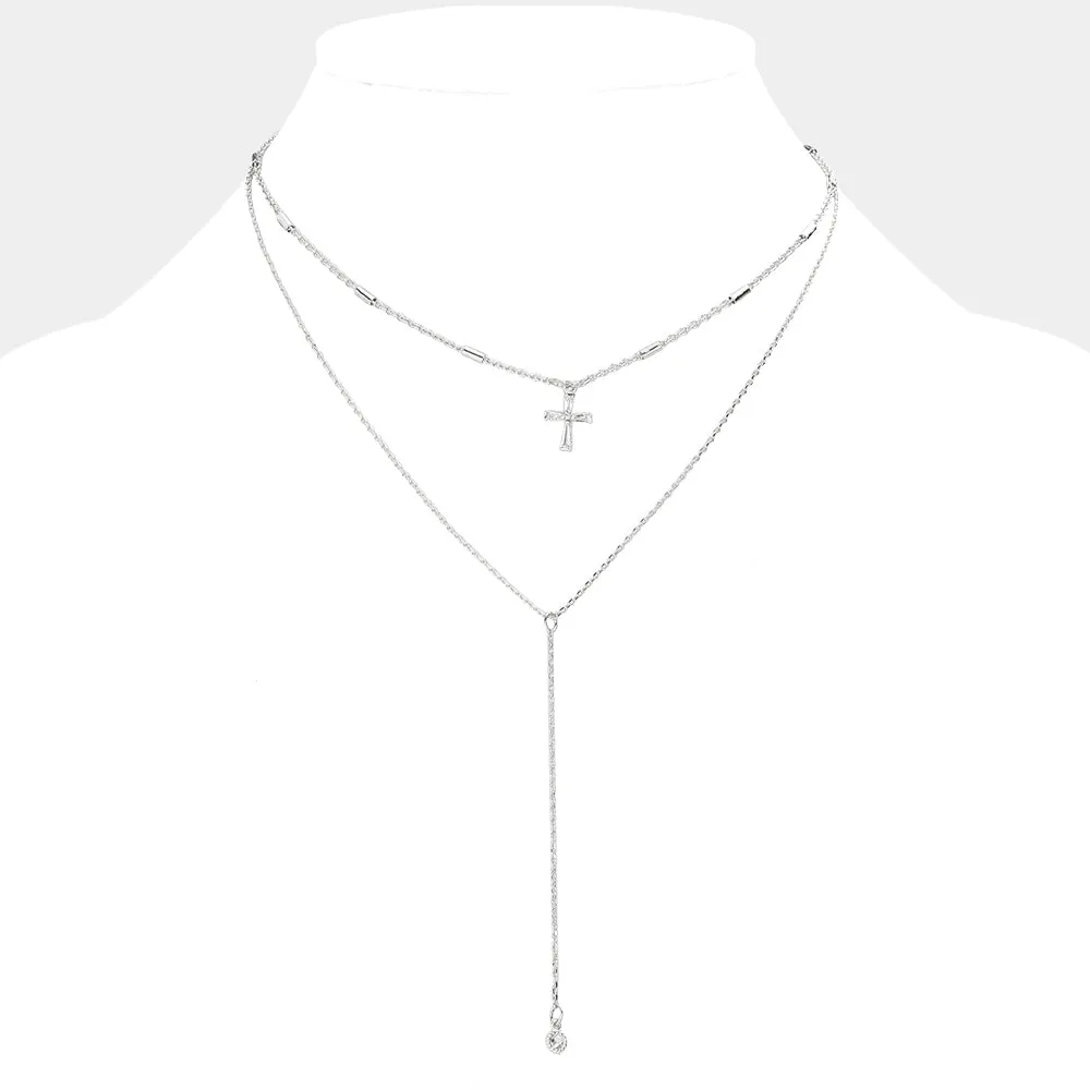 iLLASPARKZ 2PCS - CZ Cross Round Pendant Y Necklaces