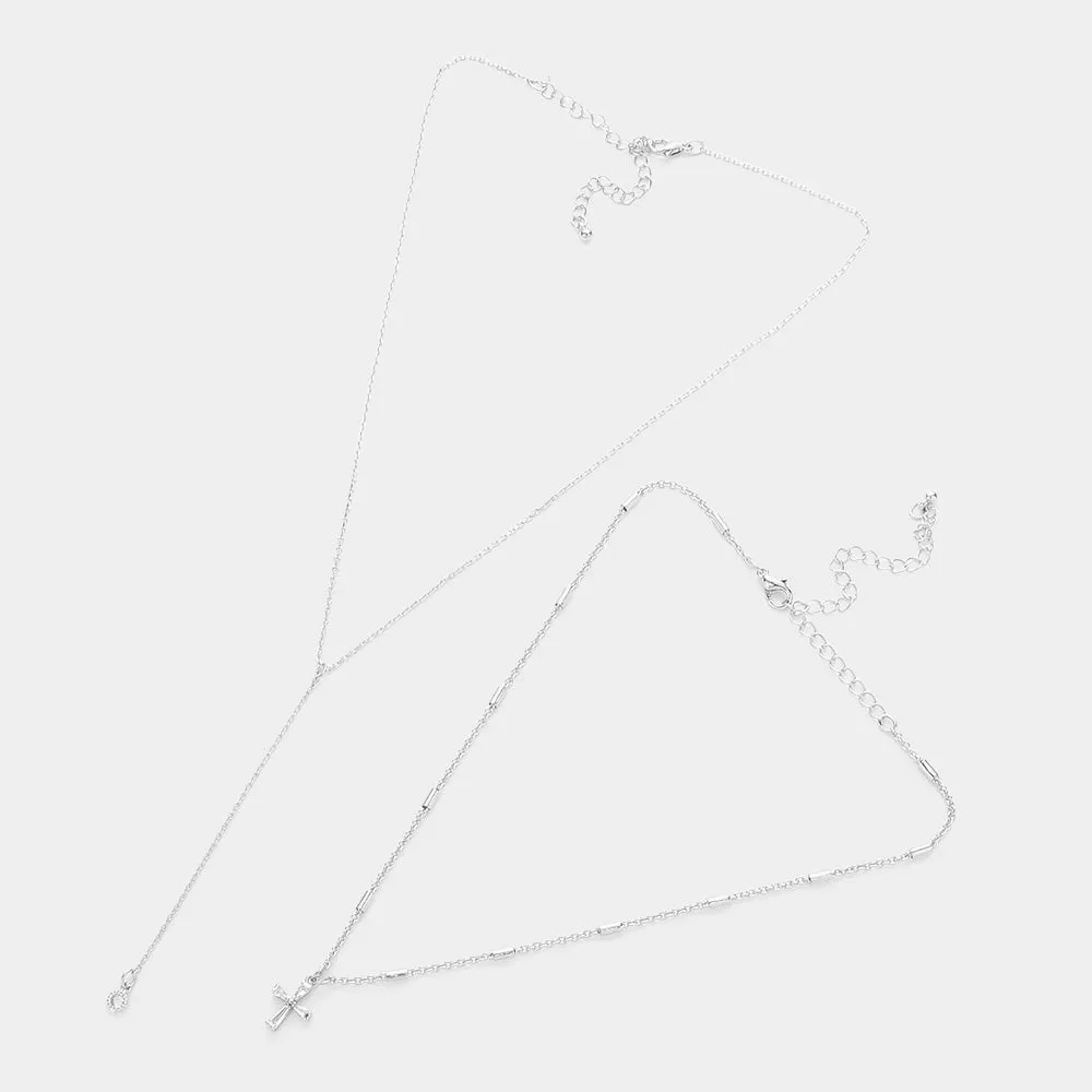 iLLASPARKZ 2PCS - CZ Cross Round Pendant Y Necklaces