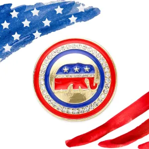 iLLASPARKZ Enamel Stone Paved Republican Elephant Round Pin Brooch