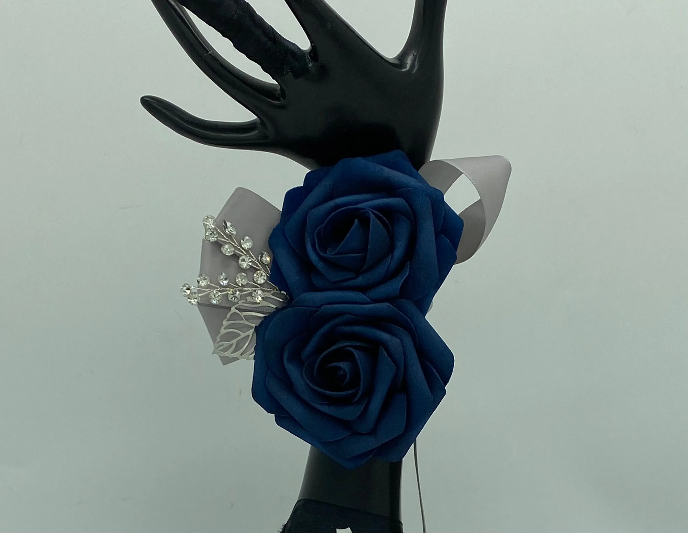 Navy Gold Cascade Bouquet l Waterfall bouquet l  Satin Roses Brooch Bouquet CB-008