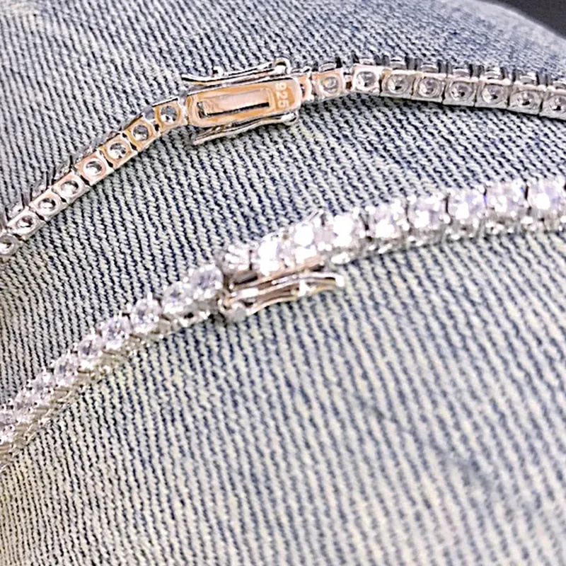 OEVAS 100% 925 Sterling Silver Full 3mm/4mm Luxury High Carbon Diamond Tennis Chains Necklace Sparkling Party Fine Jewelry Gifts