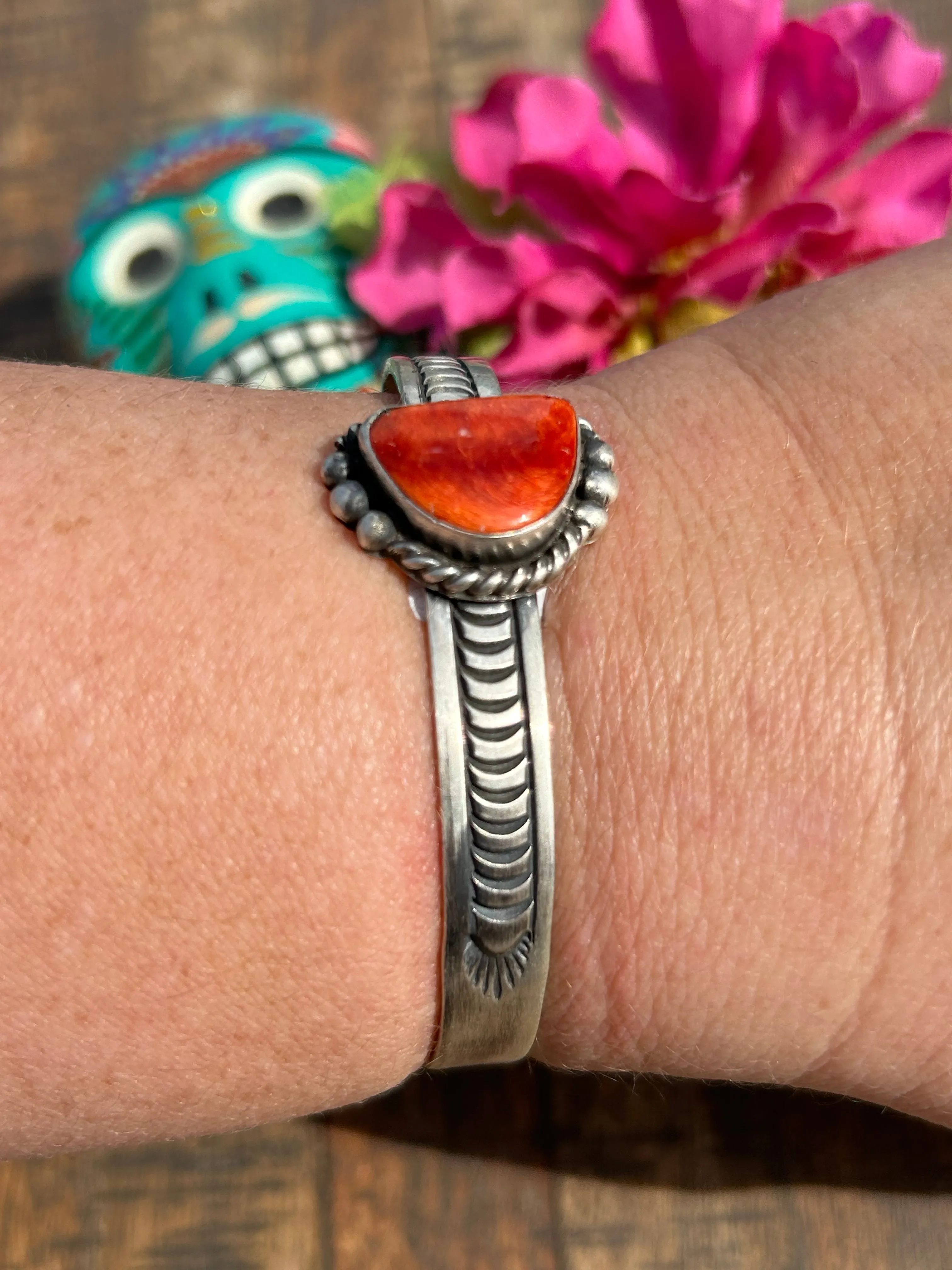 Red Spiny Stamped Cuff- B
