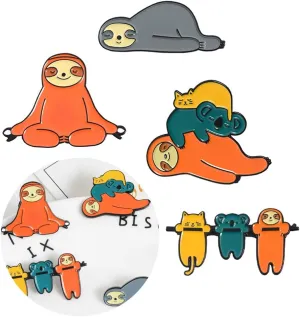 Set of 4 Lovely Sloth Brooch Pin Enamel Lapel Pins Cartoon Animal Badges Jewelry Accessories for Clothes Jackets Hats Jean Bag Clothes Backpack Decoration