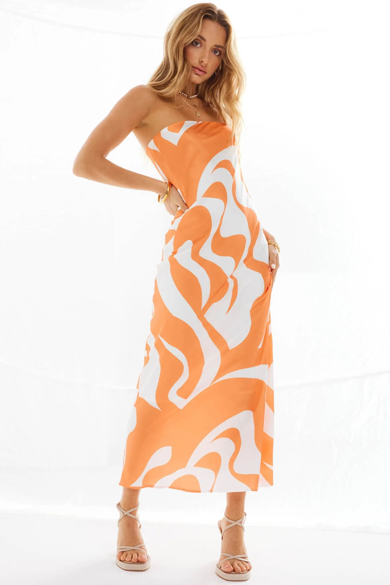 SNDYS Angel Midi Dress Swirl Orange