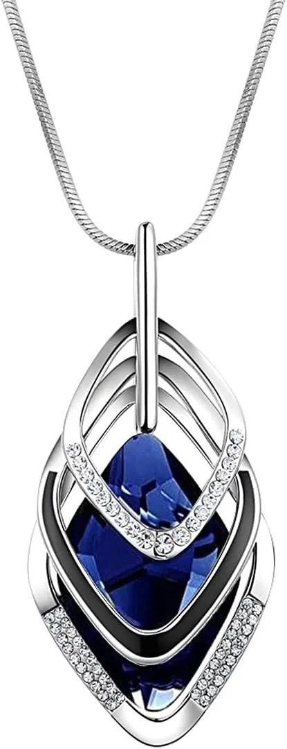 Solid Long Sweater Necklaces for Women Elegant Triple Stack Cubic Zirconia Pendant Rhombic Rhinestone Pendant Y Necklaces Fashion Jewelry