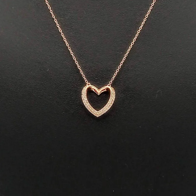 Sterling Silver 9kt Rose Gold Plated CZ Heart Necklace