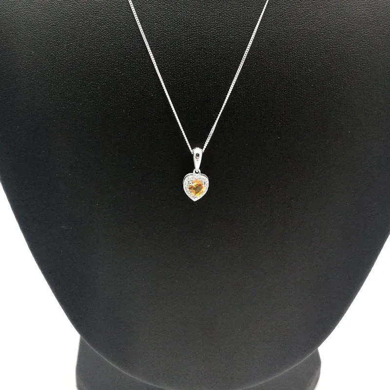 Sterling Silver Citrine Halo Heart Pendant