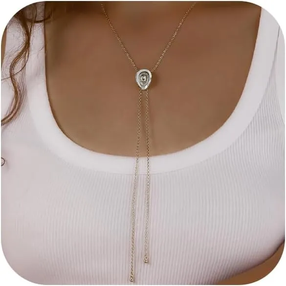 Western Cowgirl Hat Necklace for Women Gold Silver Dainty Bolo Tie Cowboy Necktie Accessories Small Charm Pendant Adjustable Long Chain Y Necklaces Trendy Country Jewelry Gifts